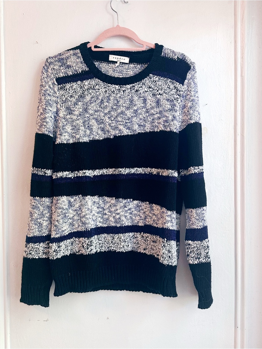 Sandro Paris grey and black striped sweater size 3 women’s large cozy autumn